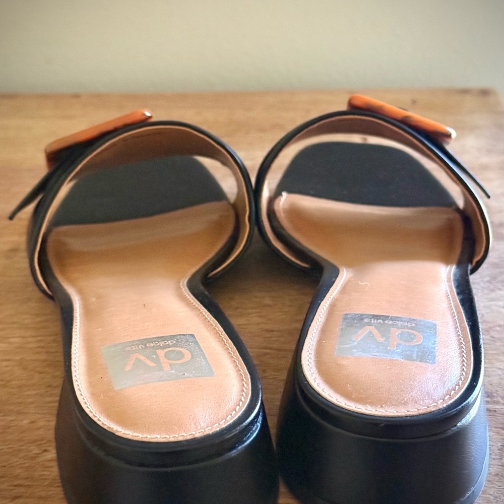 NEW Dolce Vita Black Slide Mules with Brown Buckle - Picture 4 of 6
